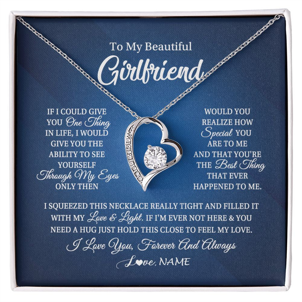 Forever Love Necklace | Personalized To My Beautiful Girlfriend Necklace From Boyfriend Hold This Close My Love Girlfriend Birthday Christmas Customized Gift Box Message Card | siriusteestore