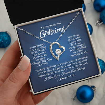 Forever Love Necklace | Personalized To My Beautiful Girlfriend Necklace From Boyfriend Hold This Close My Love Girlfriend Birthday Christmas Customized Gift Box Message Card | siriusteestore