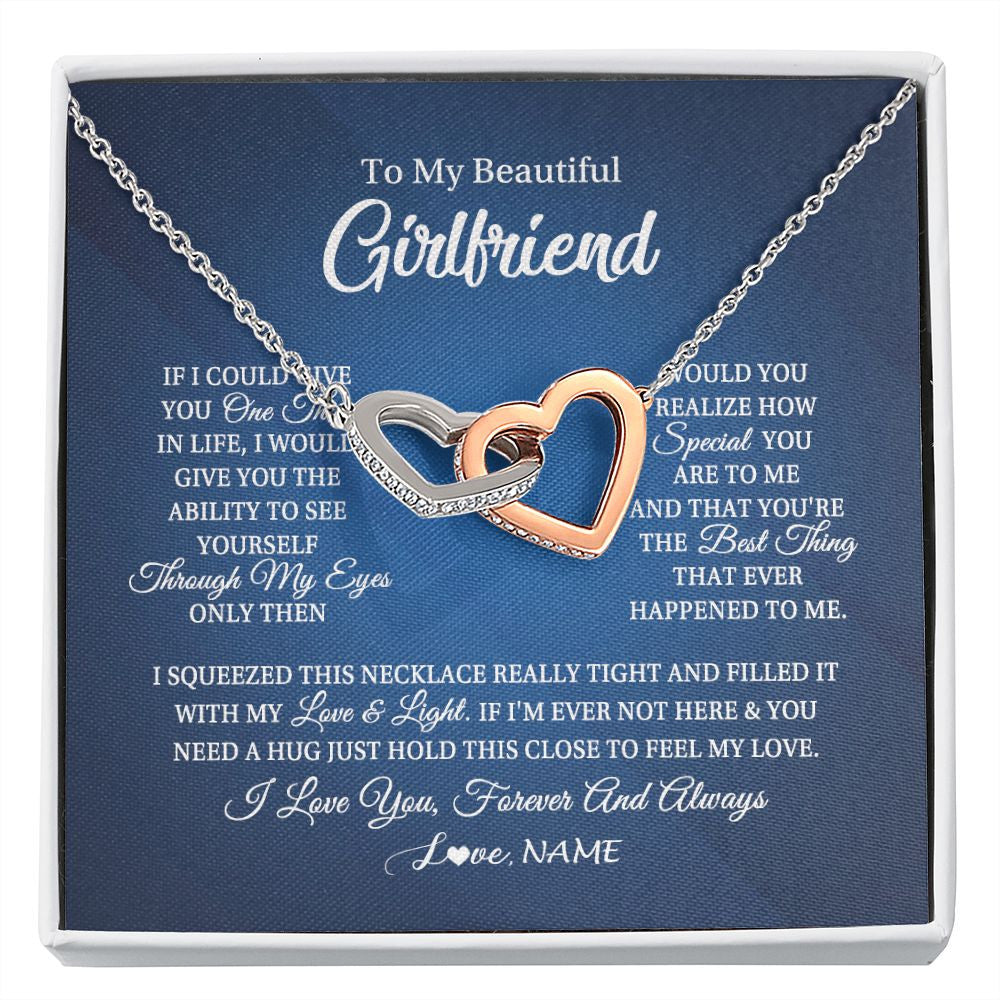 Interlocking Hearts Necklace | Personalized To My Beautiful Girlfriend Necklace From Boyfriend Hold This Close My Love Girlfriend Birthday Christmas Customized Gift Box Message Card | siriusteestore