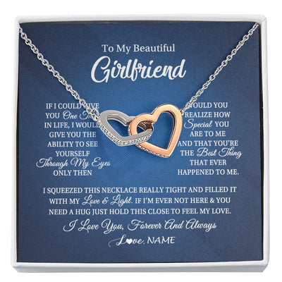 Interlocking Hearts Necklace | Personalized To My Beautiful Girlfriend Necklace From Boyfriend Hold This Close My Love Girlfriend Birthday Christmas Customized Gift Box Message Card | siriusteestore