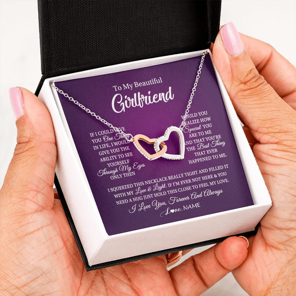 Interlocking Hearts Necklace | Personalized To My Beautiful Girlfriend Necklace From Boyfriend I Love You Wife Birthday Valentines Day Christmas Jewelry Customized Gift Box Message Card | siriusteestore