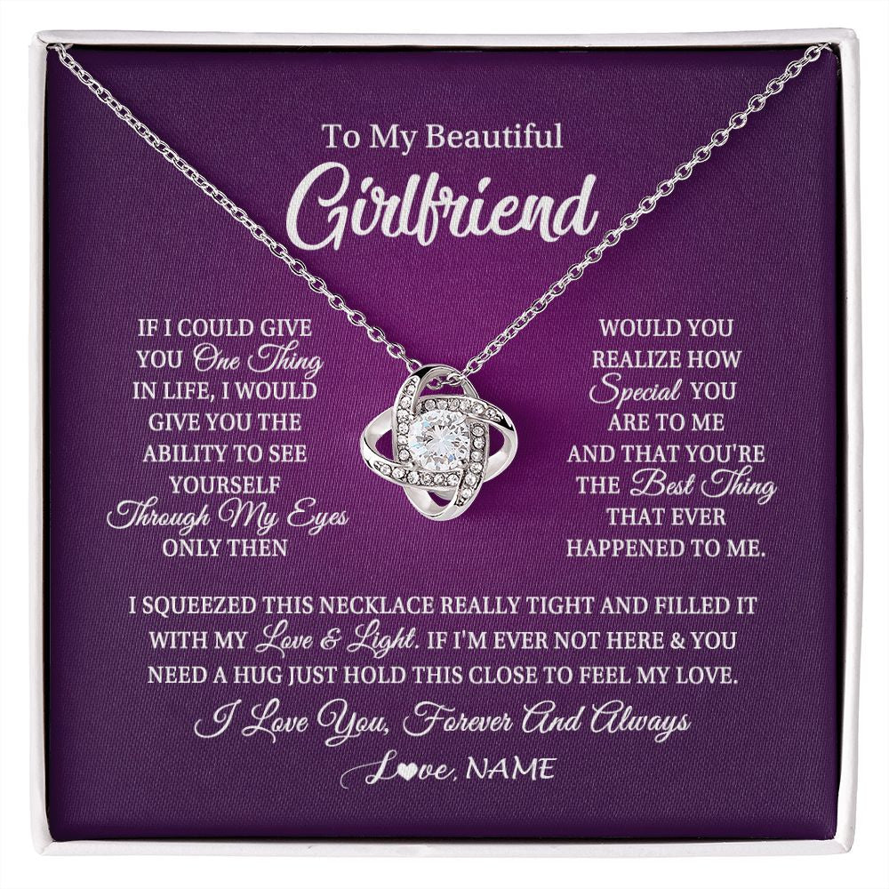 Love Knot Necklace | Personalized To My Beautiful Girlfriend Necklace From Boyfriend I Love You Wife Birthday Valentines Day Christmas Jewelry Customized Gift Box Message Card | siriusteestore