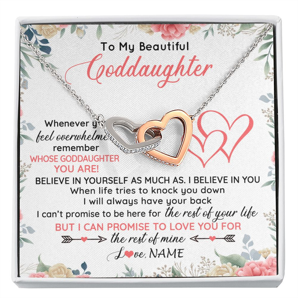 Interlocking Hearts Necklace | Personalized To My Beautiful Goddaughter Necklace From Aunt Believe In You Goddaughter Birthday Graduation Christmas Jewelry Customized Gift Box Message Card | siriusteestore