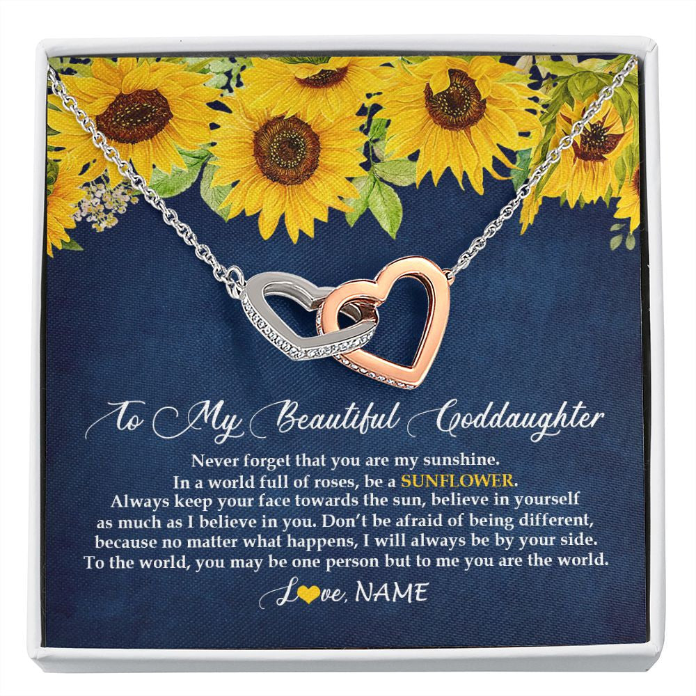 Interlocking Hearts Necklace | Personalized To My Beautiful Goddaughter Necklace From Godmother Be A Sunflower My Sunshine Goddaughter Birthday Christmas Customized Gift Box Message Card | siriusteestore