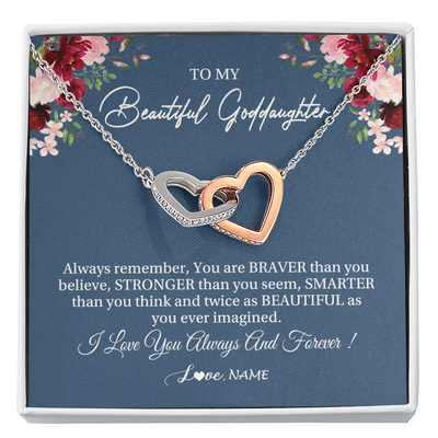 Interlocking Hearts Necklace | Personalized To My Beautiful Goddaughter Necklace From Godmother Braver Stronger Smarter Goddaughter Pendant Jewelry Birthday Christmas Customized Message Card | siriusteestore