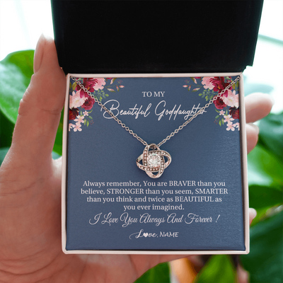 Love Knot Necklace | Personalized To My Beautiful Goddaughter Necklace From Godmother Braver Stronger Smarter Goddaughter Pendant Jewelry Birthday Christmas Customized Message Card | siriusteestore
