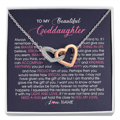 Interlocking Hearts Necklace | Personalized To My Beautiful Goddaughter Necklace From Godmother Feel My Love Goddaughter Birthday Graduation Christmas Customized Gift Box Message Card | siriusteestore