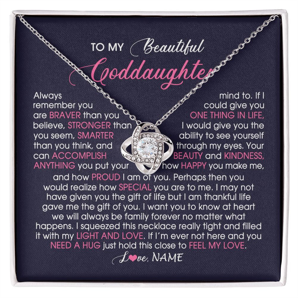 Love Knot Necklace | Personalized To My Beautiful Goddaughter Necklace From Godmother Feel My Love Goddaughter Birthday Graduation Christmas Customized Gift Box Message Card | siriusteestore