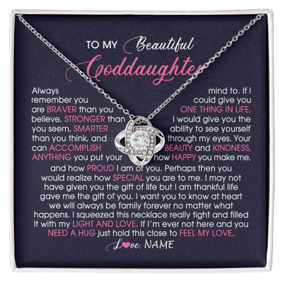 Love Knot Necklace | Personalized To My Beautiful Goddaughter Necklace From Godmother Feel My Love Goddaughter Birthday Graduation Christmas Customized Gift Box Message Card | siriusteestore