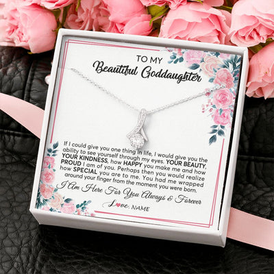 Alluring Beauty Necklace | Personalized To My Beautiful Goddaughter Necklace From Godmother I Am Here For You Floral Goddaughter Birthday Christmas Customized Gift Box Message Card | siriusteestore