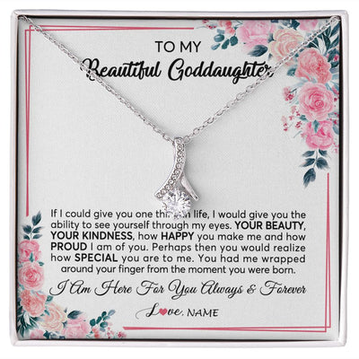 Alluring Beauty Necklace | Personalized To My Beautiful Goddaughter Necklace From Godmother I Am Here For You Floral Goddaughter Birthday Christmas Customized Gift Box Message Card | siriusteestore