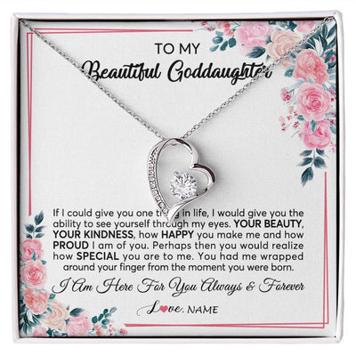 Forever Love Necklace | Personalized To My Beautiful Goddaughter Necklace From Godmother I Am Here For You Floral Goddaughter Birthday Christmas Customized Gift Box Message Card | siriusteestore