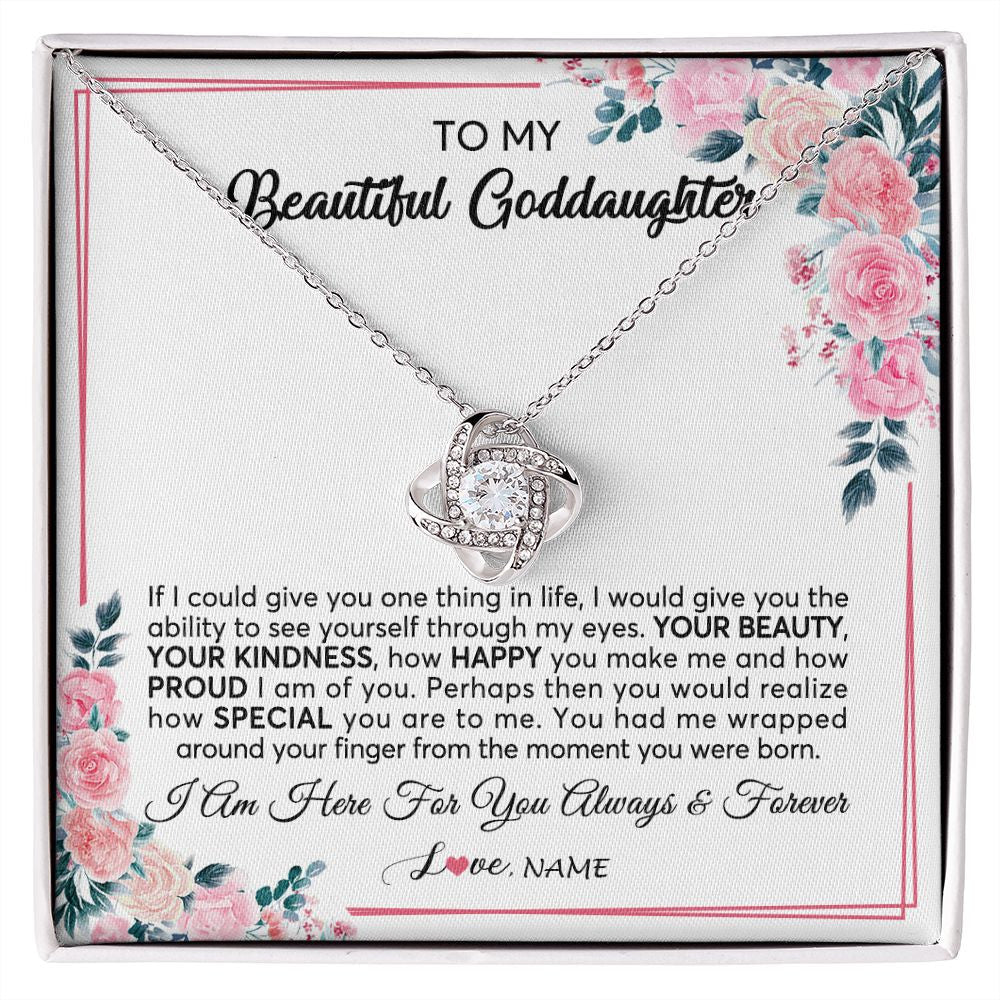 Love Knot Necklace | Personalized To My Beautiful Goddaughter Necklace From Godmother I Am Here For You Floral Goddaughter Birthday Christmas Customized Gift Box Message Card | siriusteestore