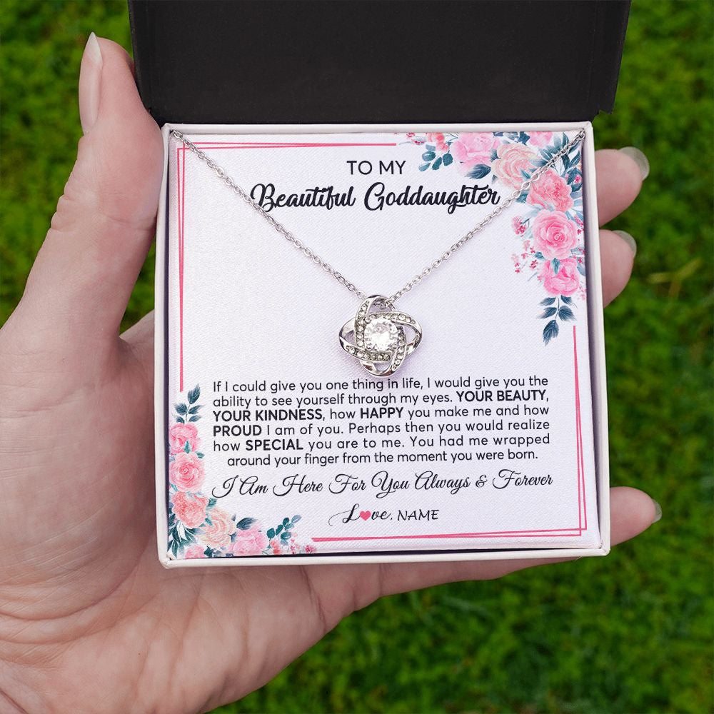 Love Knot Necklace | Personalized To My Beautiful Goddaughter Necklace From Godmother I Am Here For You Floral Goddaughter Birthday Christmas Customized Gift Box Message Card | siriusteestore
