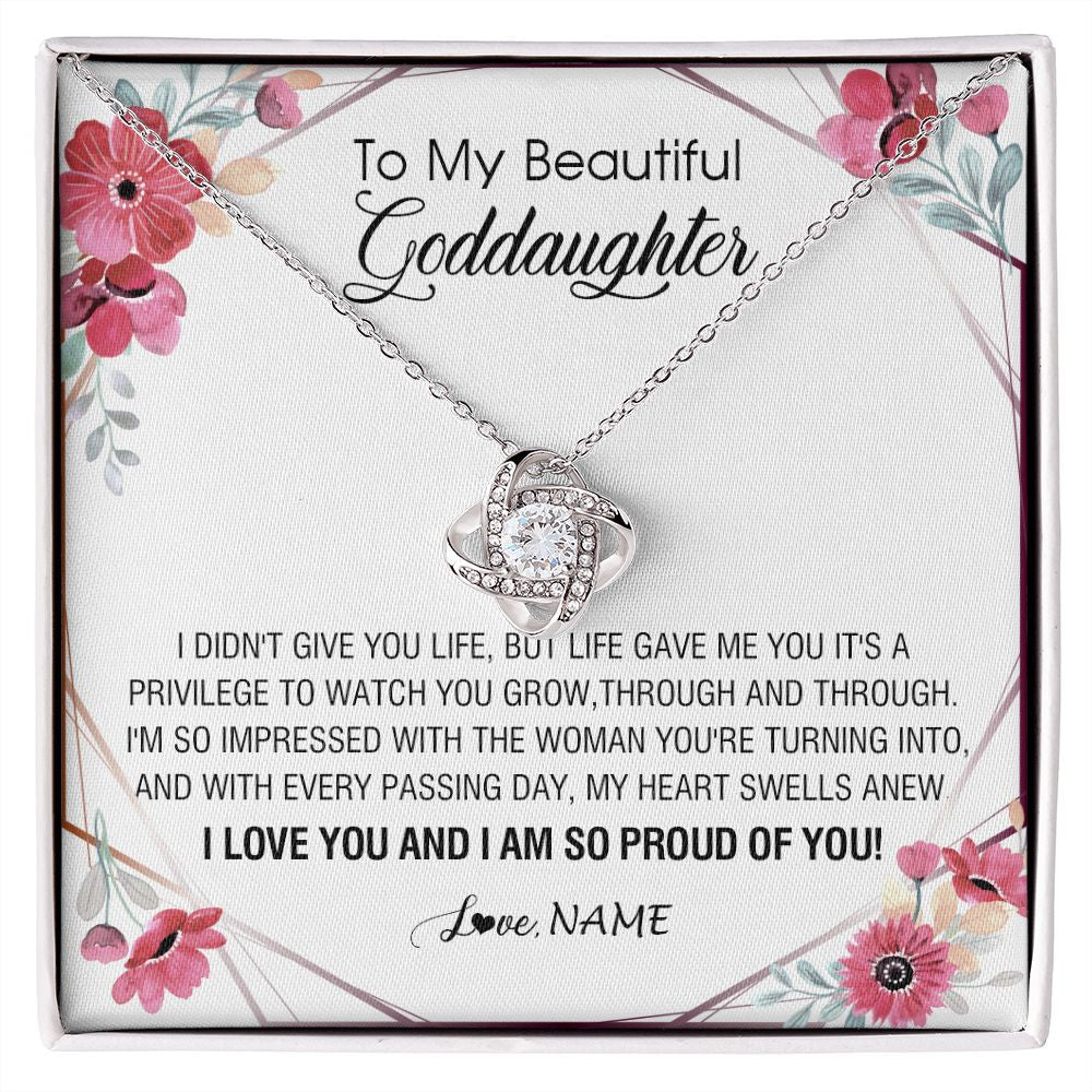 Love Knot Necklace | Personalized To My Beautiful Goddaughter Necklace from Godmother Life Gave Me You Goddaughter Birthday Graduation Christmas Customized Gift Box Message Card | siriusteestore
