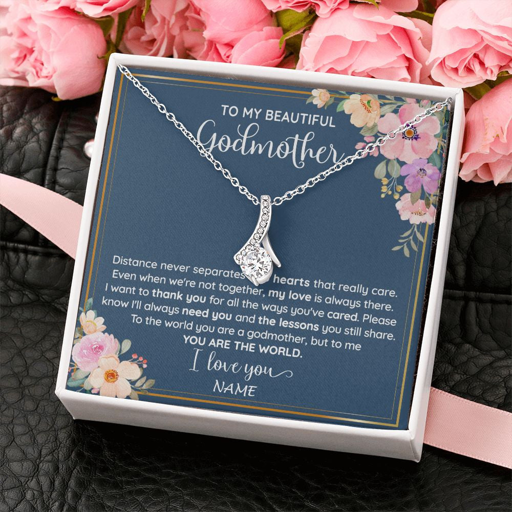 Alluring Beauty Necklace | Personalized To My Beautiful Godmother Necklace From Niece You Are The World Godmother Birthday Mothers Day Christmas Customized Gift Box Message Card | siriusteestore