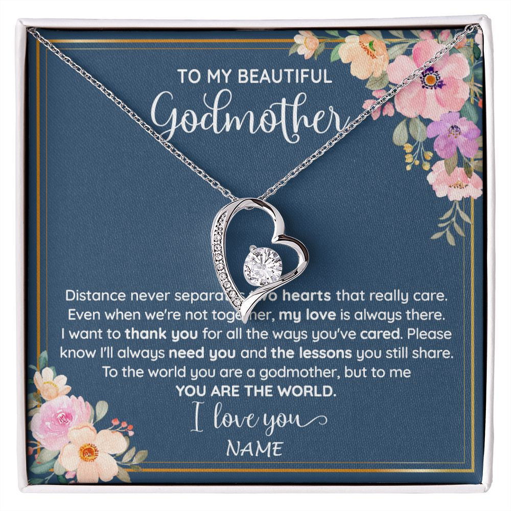 Forever Love Necklace | Personalized To My Beautiful Godmother Necklace From Niece You Are The World Godmother Birthday Mothers Day Christmas Customized Gift Box Message Card | siriusteestore
