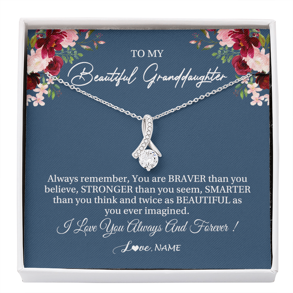 Alluring Beauty Necklace | Personalized To My Beautiful Granddaughter Necklace From Grandma Braver Stronger Smarter Granddaughter Jewelry Birthday Christmas Customized Message Card | siriusteestore