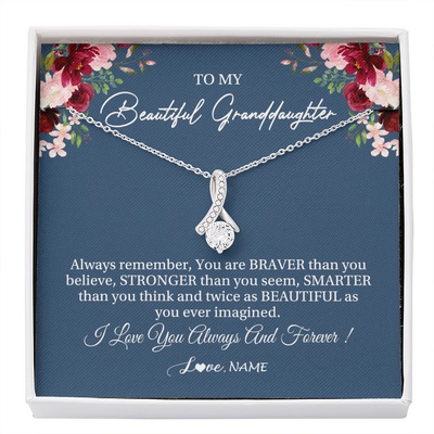Alluring Beauty Necklace | Personalized To My Beautiful Granddaughter Necklace From Grandma Braver Stronger Smarter Granddaughter Jewelry Birthday Christmas Customized Message Card | siriusteestore