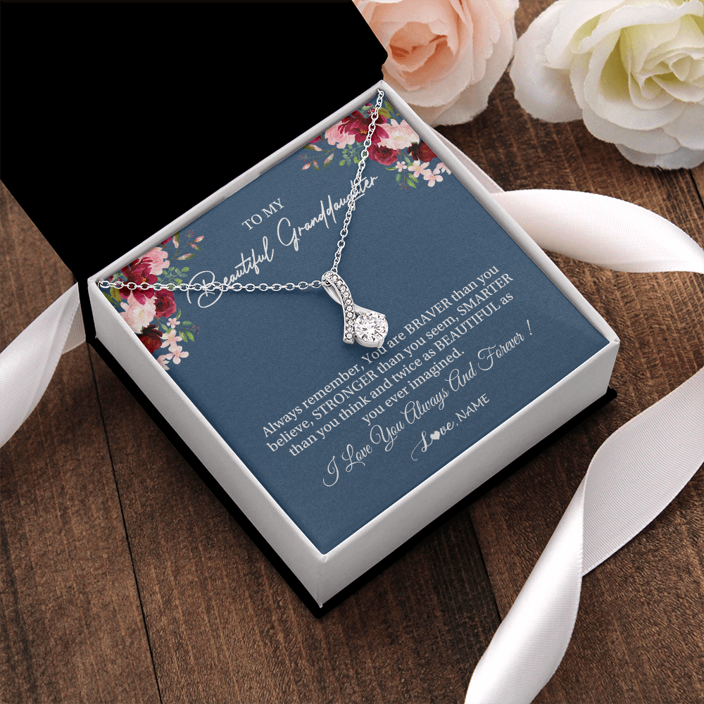 Alluring Beauty Necklace | Personalized To My Beautiful Granddaughter Necklace From Grandma Braver Stronger Smarter Granddaughter Jewelry Birthday Christmas Customized Message Card | siriusteestore