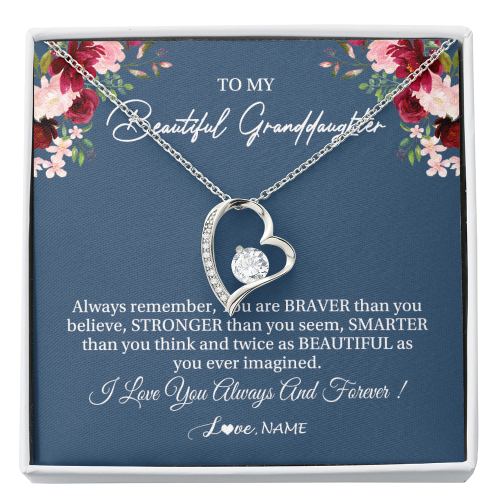 Forever Love Necklace | Personalized To My Beautiful Granddaughter Necklace From Grandma Braver Stronger Smarter Granddaughter Jewelry Birthday Christmas Customized Message Card | siriusteestore