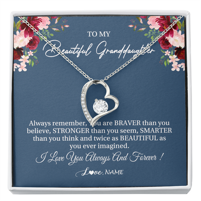 Forever Love Necklace | Personalized To My Beautiful Granddaughter Necklace From Grandma Braver Stronger Smarter Granddaughter Jewelry Birthday Christmas Customized Message Card | siriusteestore