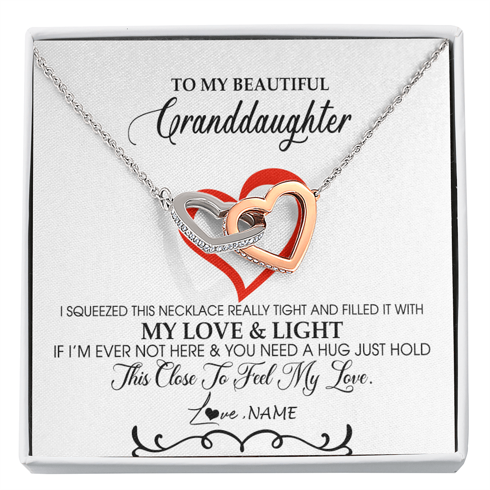 Interlocking Hearts Necklace | Personalized To My Beautiful Granddaughter Necklace From Grandma Filled With My Love and Light Granddaughter Jewelry Birthday Christmas Customized Message Card | siriusteestore