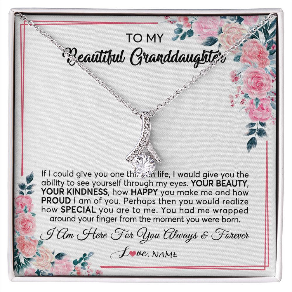 Alluring Beauty Necklace | Personalized To My Beautiful Granddaughter Necklace From Grandma I Am Here For You Floral Granddaughter Birthday Christmas Customized Gift Box Message Card | siriusteestore