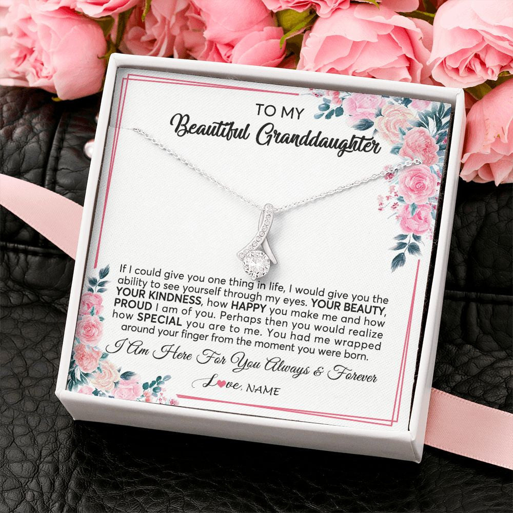 Alluring Beauty Necklace | Personalized To My Beautiful Granddaughter Necklace From Grandma I Am Here For You Floral Granddaughter Birthday Christmas Customized Gift Box Message Card | siriusteestore