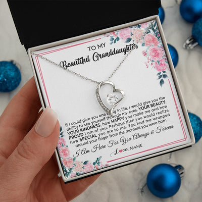 Forever Love Necklace | Personalized To My Beautiful Granddaughter Necklace From Grandma I Am Here For You Floral Granddaughter Birthday Christmas Customized Gift Box Message Card | siriusteestore