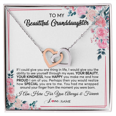 Interlocking Hearts Necklace | Personalized To My Beautiful Granddaughter Necklace From Grandma I Am Here For You Floral Granddaughter Birthday Christmas Customized Gift Box Message Card | siriusteestore