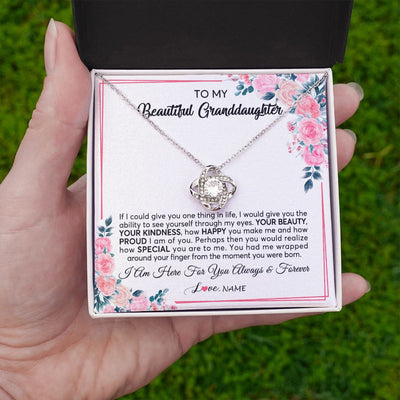 Love Knot Necklace | Personalized To My Beautiful Granddaughter Necklace From Grandma I Am Here For You Floral Granddaughter Birthday Christmas Customized Gift Box Message Card | siriusteestore