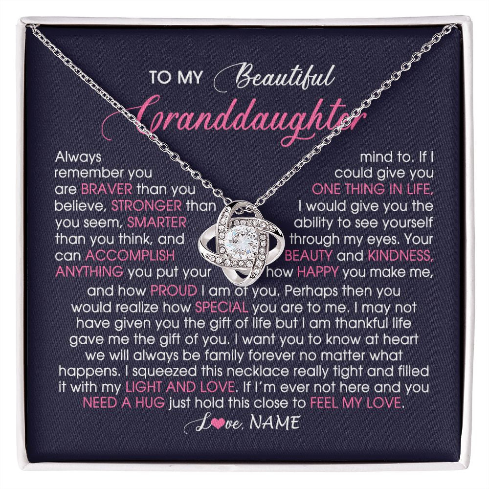 Love Knot Necklace | Personalized To My Beautiful Granddaughter Necklace From Grandma Nana Feel My Love Granddaughter Birthday Graduation Christmas Customized Gift Box Message Card | siriusteestore