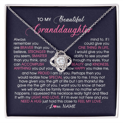 Love Knot Necklace | Personalized To My Beautiful Granddaughter Necklace From Grandma Nana Feel My Love Granddaughter Birthday Graduation Christmas Customized Gift Box Message Card | siriusteestore