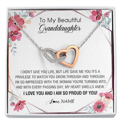 Interlocking Hearts Necklace | Personalized To My Beautiful Granddaughter Necklace from Grandma Life Gave Me You Granddaughter Birthday Graduation Christmas Customized Gift Box Message Card | siriusteestore
