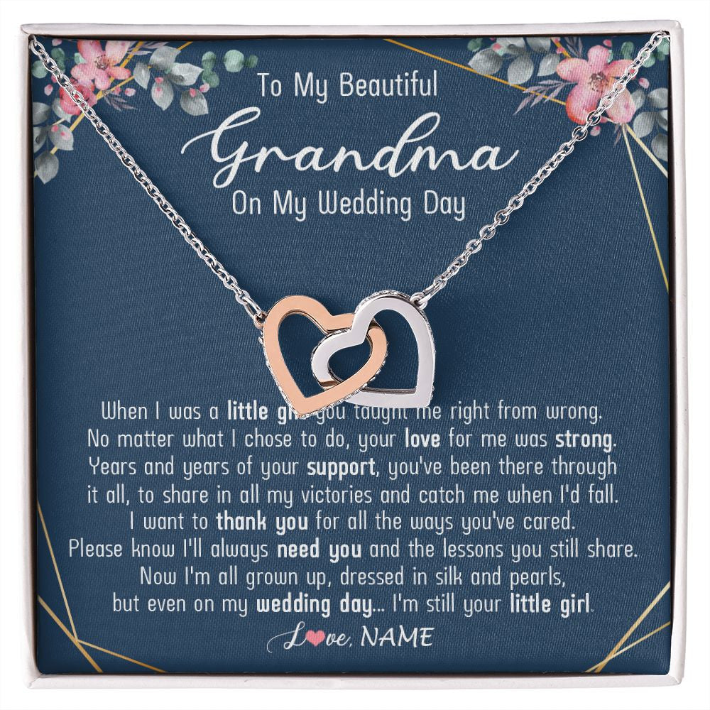 Interlocking Hearts Necklace | Personalized To My Beautiful Grandma Necklace From Granddaughter On My Wedding Day Grandma Of The Bride From Granddaughter Customized Gift Box Message Card | siriusteestore