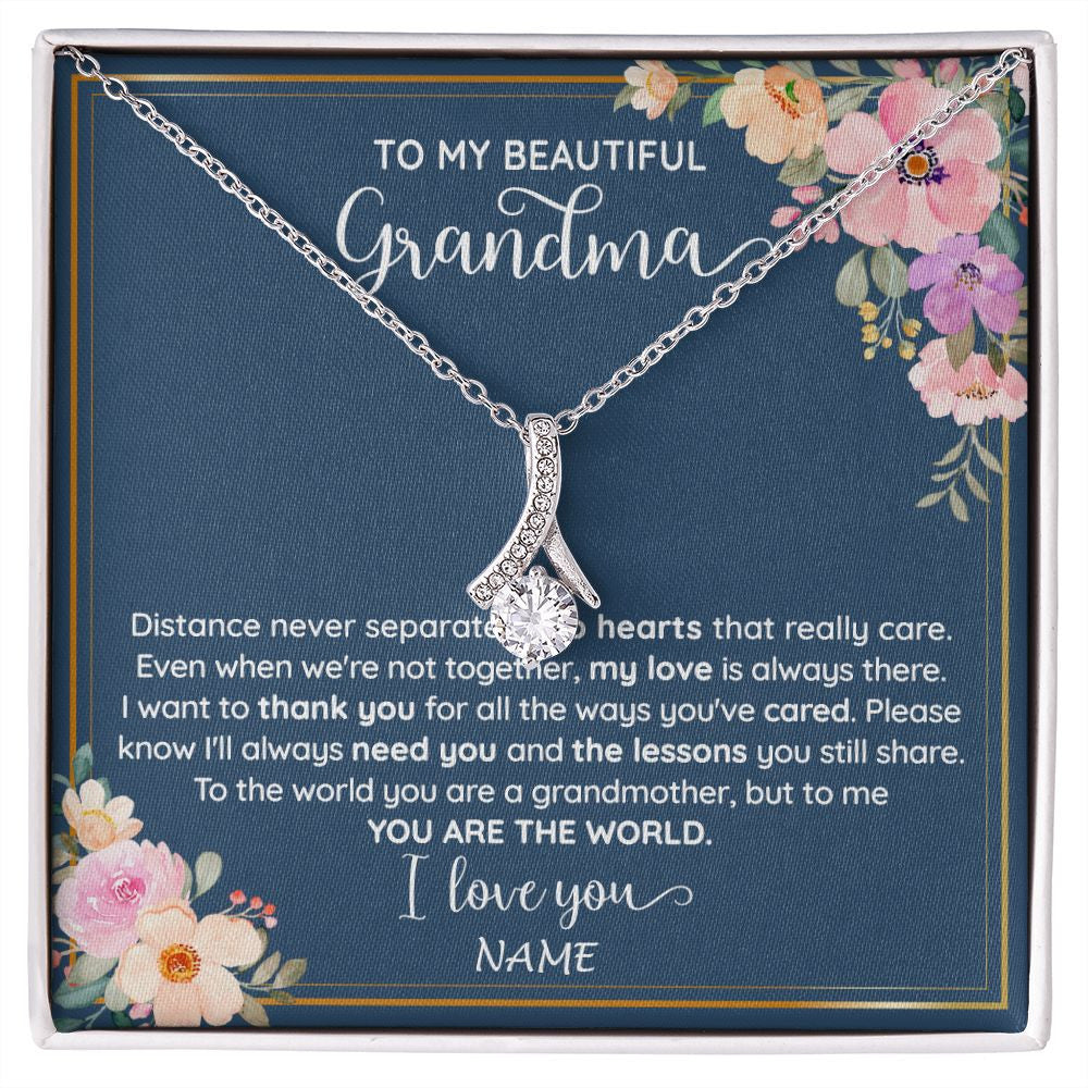 Alluring Beauty Necklace | Personalized To My Beautiful Grandma Necklace From Grandkids Granddaughter You Are The World Grandma Birthday Mothers Day Customized Gift Box Message Card | siriusteestore