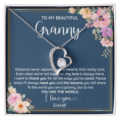 Forever Love Necklace | Personalized To My Beautiful Granny Necklace From Grandkids Granddaughter You Are The World Granny Birthday Mothers Day Customized Gift Box Message Card | siriusteestore