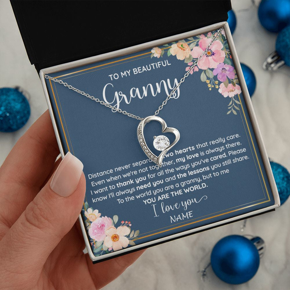 Forever Love Necklace | Personalized To My Beautiful Granny Necklace From Grandkids Granddaughter You Are The World Granny Birthday Mothers Day Customized Gift Box Message Card | siriusteestore