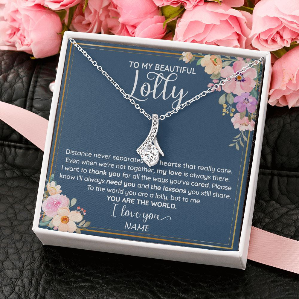Alluring Beauty Necklace | Personalized To My Beautiful Lolly Necklace From Grandkids Granddaughter You Are The World Lolly Birthday Mothers Day Jewelry Customized Gift Box Message Card | siriusteestore