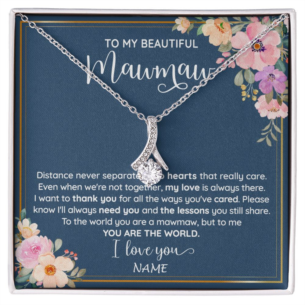 Alluring Beauty Necklace | Personalized To My Beautiful Mawmaw Necklace From Grandkids Granddaughter You Are The World Mawmaw Birthday Mothers Day Customized Gift Box Message Card | siriusteestore