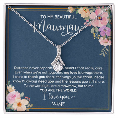 Alluring Beauty Necklace | Personalized To My Beautiful Mawmaw Necklace From Grandkids Granddaughter You Are The World Mawmaw Birthday Mothers Day Customized Gift Box Message Card | siriusteestore