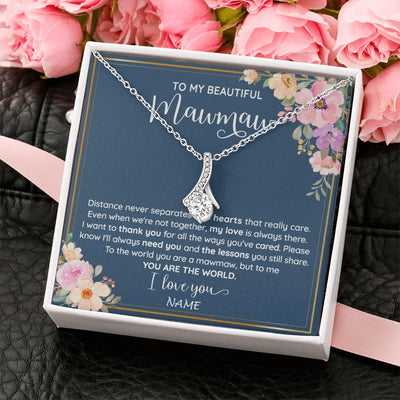 Alluring Beauty Necklace | Personalized To My Beautiful Mawmaw Necklace From Grandkids Granddaughter You Are The World Mawmaw Birthday Mothers Day Customized Gift Box Message Card | siriusteestore