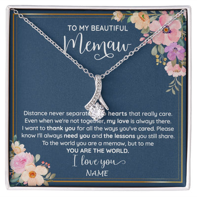 Alluring Beauty Necklace | Personalized To My Beautiful Memaw Necklace From Grandkids Granddaughter You Are The World Memaw Birthday Mothers Day Jewelry Customized Gift Box Message Card | siriusteestore
