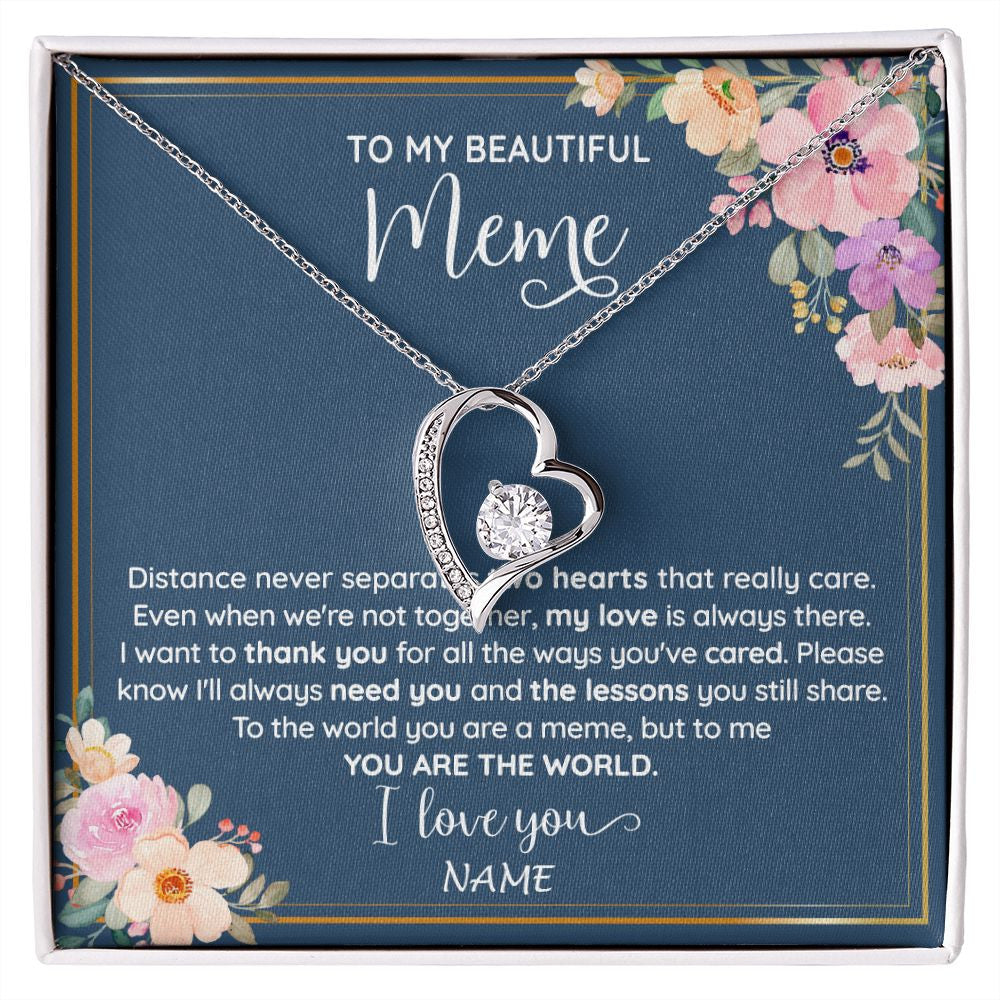 Forever Love Necklace | Personalized To My Beautiful Meme Necklace From Grandkids Granddaughter You Are The World Meme Birthday Mothers Day Christmas Customized Gift Box Message Card | siriusteestore
