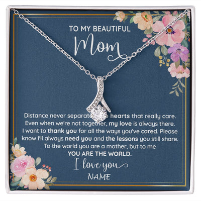 Alluring Beauty Necklace | Personalized To My Beautiful Mom Necklace From Daughter Son You Are The World Mom Birthday Mothers Day Christmas Jewelry Customized Gift Box Message Card | siriusteestore