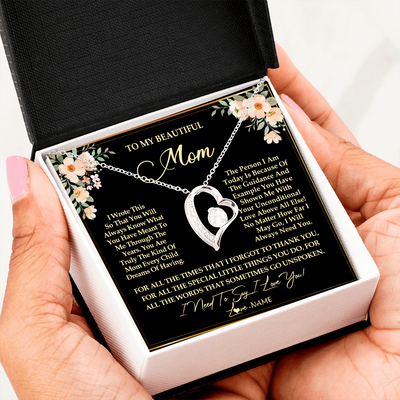 Forever Love Necklace | Personalized To My Beautiful Mom Necklace from Daughter Son I Need to Say I Love You Mom Birthday Mother's Day Pendant Jewelry Customized Gift Box Message Card | siriusteestore