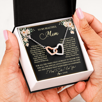 Interlocking Hearts Necklace | Personalized To My Beautiful Mom Necklace from Daughter Son I Need to Say I Love You Mom Birthday Mother's Day Pendant Jewelry Customized Gift Box Message Card | siriusteestore