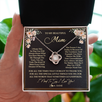 Love Knot Necklace | Personalized To My Beautiful Mom Necklace from Daughter Son I Need to Say I Love You Mom Birthday Mother's Day Pendant Jewelry Customized Gift Box Message Card | siriusteestore