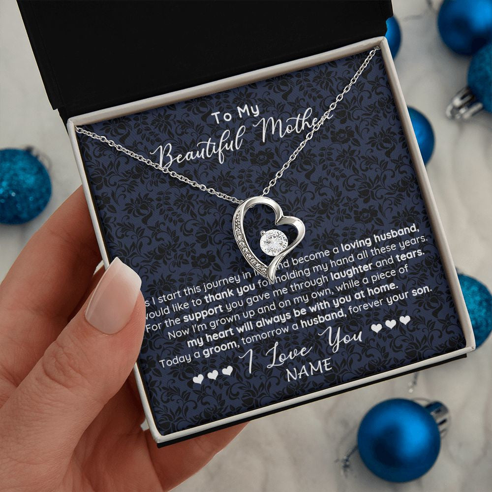 Forever Love Necklace | Personalized To My Beautiful Mother Necklace From Son On My Wedding Day Mother Of The Groom For Mom Wedding Day Jewelry Customized Gift Box Message Card | siriusteestore